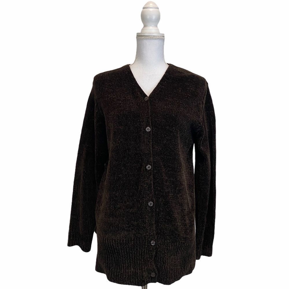 Carolyn Taylor Dark Gray Button Down Medium Fall Knit Sweater